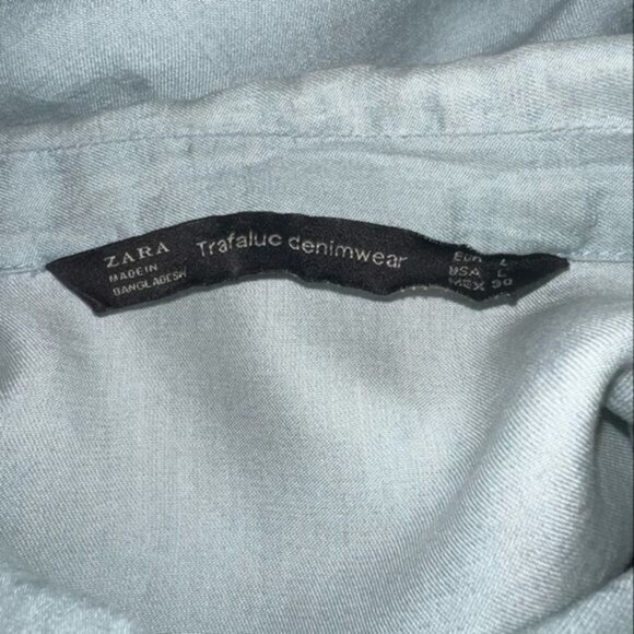 Zara Trafaluc Womens Long Sleeve Button-Up Shirt Large Light Blue Casual Top - Picture 4 of 6